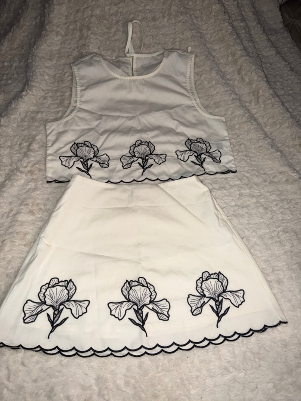 Girls White Floral Embroidered Two-Piece Dress Set